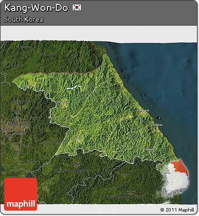 Satellite 3D Map of Kang-Won-Do, darken