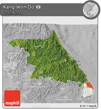Satellite 3D Map of Kang-Won-Do, lighten, desaturated