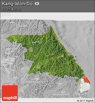 Satellite 3D Map of Kang-Won-Do, lighten, desaturated