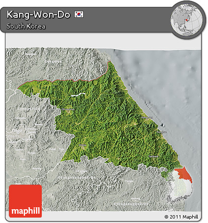 Satellite 3D Map of Kang-Won-Do, lighten, semi-desaturated