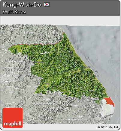 Satellite 3D Map of Kang-Won-Do, lighten, semi-desaturated
