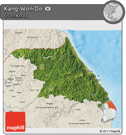 Satellite 3D Map of Kang-Won-Do, shaded relief outside