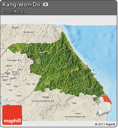 Satellite 3D Map of Kang-Won-Do, shaded relief outside