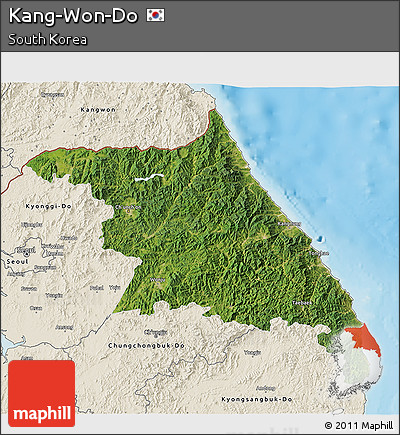 Satellite 3D Map of Kang-Won-Do, shaded relief outside