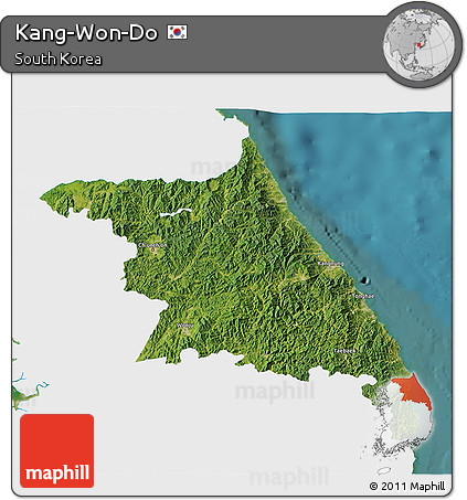 Satellite 3D Map of Kang-Won-Do, single color outside
