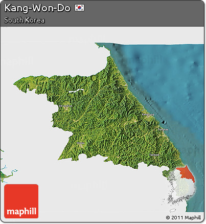 Satellite 3D Map of Kang-Won-Do, single color outside