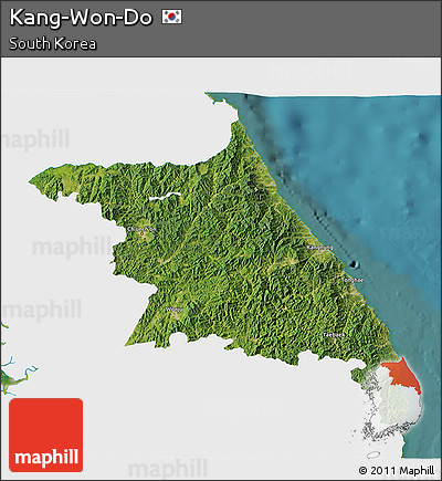 Satellite 3D Map of Kang-Won-Do, single color outside