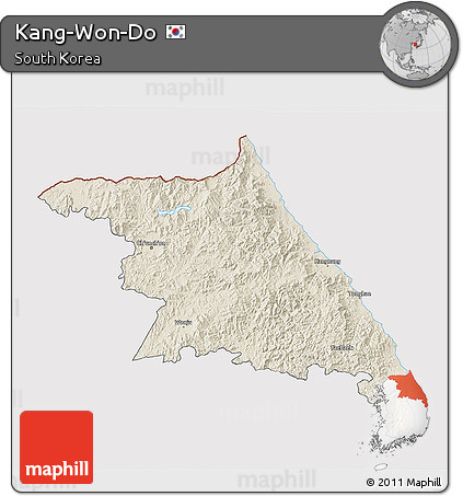 Shaded Relief 3D Map of Kang-Won-Do, cropped outside