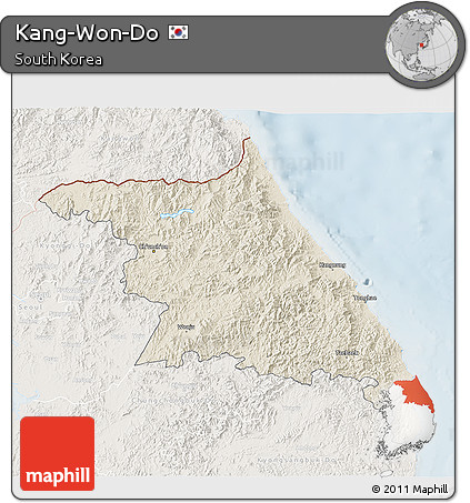 Shaded Relief 3D Map of Kang-Won-Do, lighten