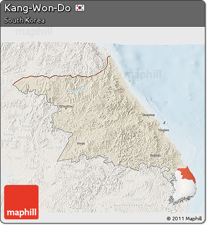 Shaded Relief 3D Map of Kang-Won-Do, lighten