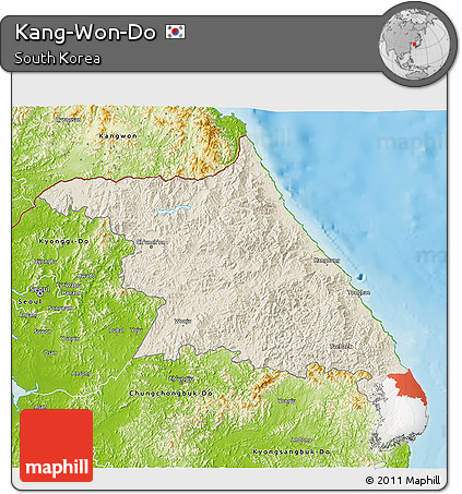 Shaded Relief 3D Map of Kang-Won-Do, physical outside