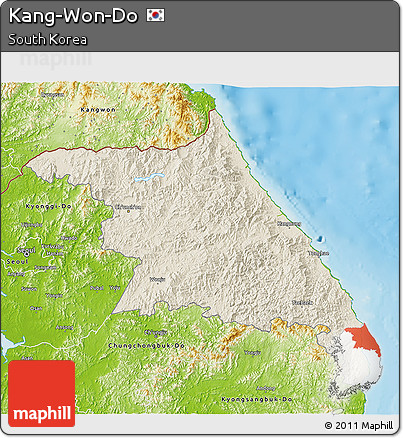 Shaded Relief 3D Map of Kang-Won-Do, physical outside