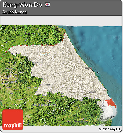 Shaded Relief 3D Map of Kang-Won-Do, satellite outside