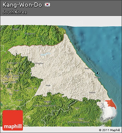 Shaded Relief 3D Map of Kang-Won-Do, satellite outside