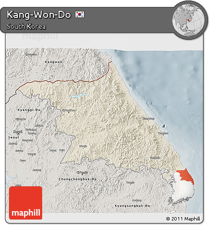 Shaded Relief 3D Map of Kang-Won-Do, semi-desaturated