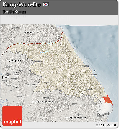 Shaded Relief 3D Map of Kang-Won-Do, semi-desaturated