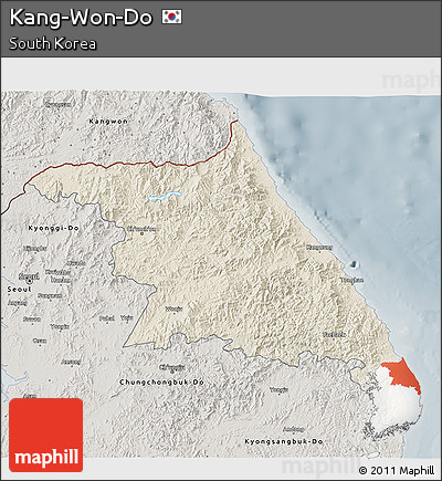 Shaded Relief 3D Map of Kang-Won-Do, semi-desaturated