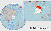 Gray Location Map of Kang-Won-Do, highlighted country, within the entire country, hill shading