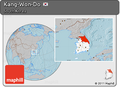 Gray Location Map of Kang-Won-Do, highlighted country, hill shading