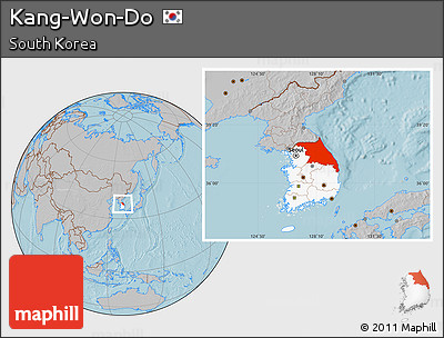 Gray Location Map of Kang-Won-Do, highlighted country, hill shading