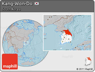 Gray Location Map of Kang-Won-Do, highlighted country, hill shading