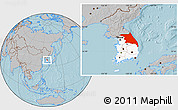 Gray Location Map of Kang-Won-Do, highlighted country, hill shading