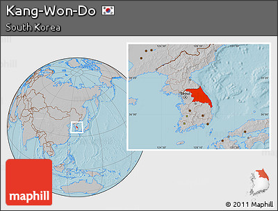 Gray Location Map of Kang-Won-Do, hill shading