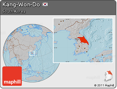 Gray Location Map of Kang-Won-Do, hill shading