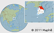 Savanna Style Location Map of Kang-Won-Do, highlighted country, within the entire country, hill shading