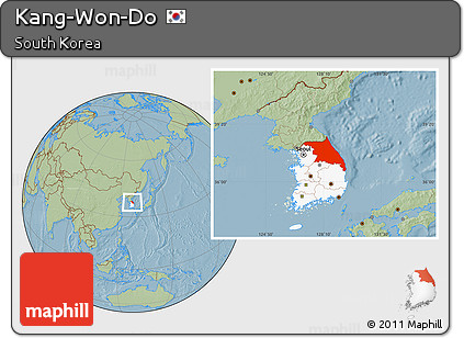 Savanna Style Location Map of Kang-Won-Do, highlighted country, hill shading