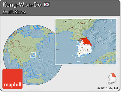 Savanna Style Location Map of Kang-Won-Do, highlighted country, hill shading