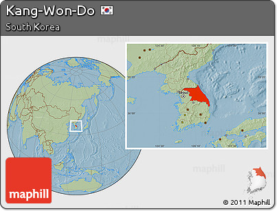 Savanna Style Location Map of Kang-Won-Do, hill shading