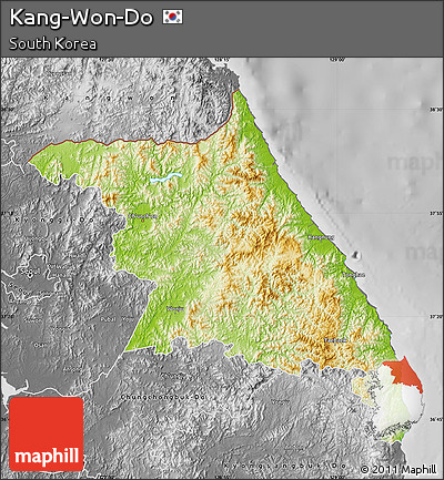 Physical Map of Kang-Won-Do, desaturated
