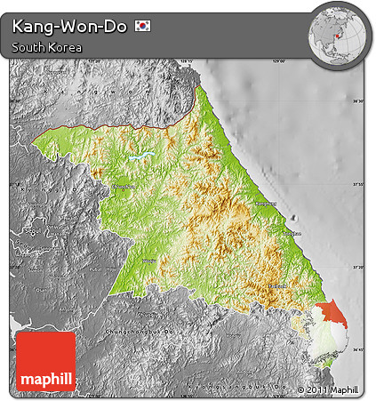 Physical Map of Kang-Won-Do, desaturated