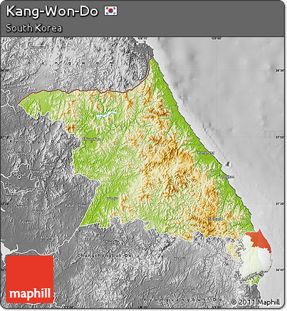 Physical Map of Kang-Won-Do, desaturated