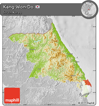 Physical Map of Kang-Won-Do, lighten, desaturated
