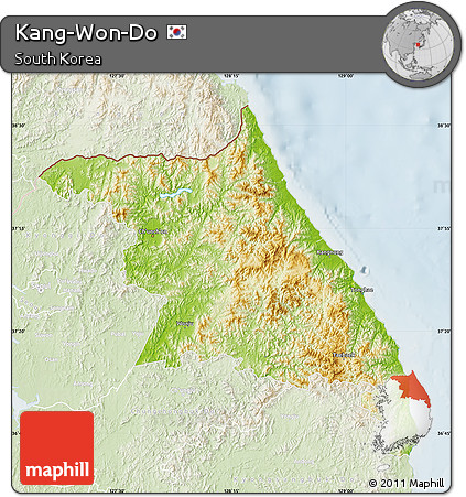 Physical Map of Kang-Won-Do, lighten