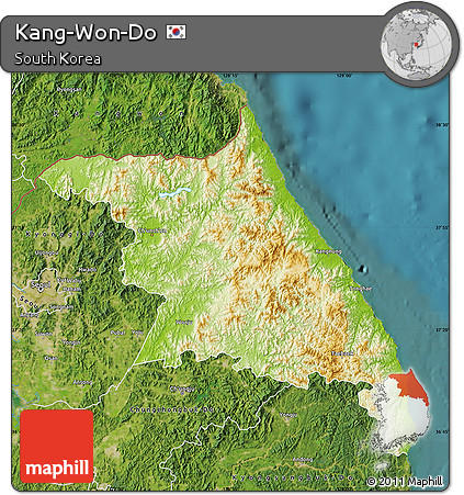 Physical Map of Kang-Won-Do, satellite outside