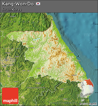 Physical Map of Kang-Won-Do, satellite outside