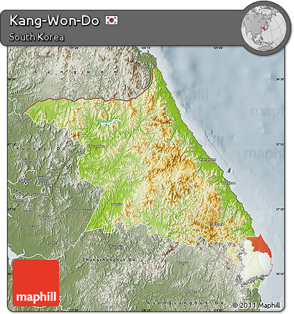 Physical Map of Kang-Won-Do, semi-desaturated