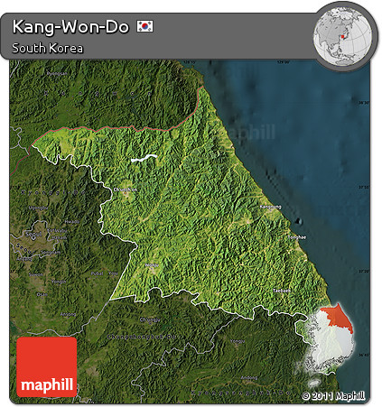 Satellite Map of Kang-Won-Do, darken