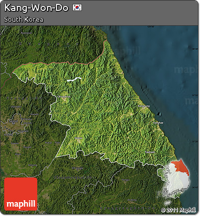 Satellite Map of Kang-Won-Do, darken
