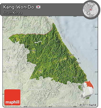 Satellite Map of Kang-Won-Do, lighten