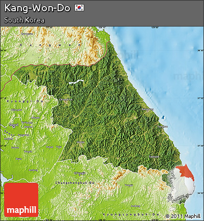 Satellite Map of Kang-Won-Do, physical outside