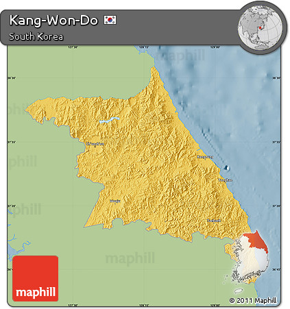 Savanna Style Map of Kang-Won-Do, single color outside