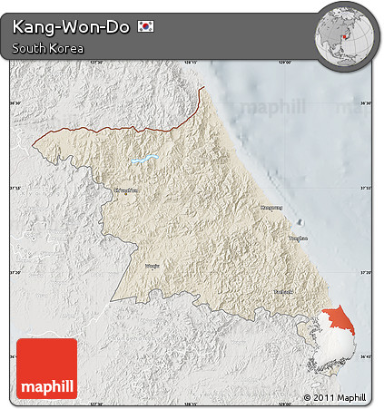 Shaded Relief Map of Kang-Won-Do, lighten, semi-desaturated