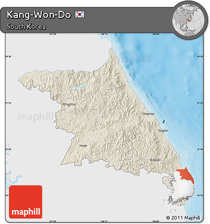 Shaded Relief Map of Kang-Won-Do, single color outside