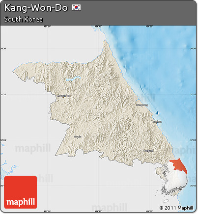 Shaded Relief Map of Kang-Won-Do, single color outside
