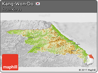 Physical Panoramic Map of Kang-Won-Do, lighten, desaturated