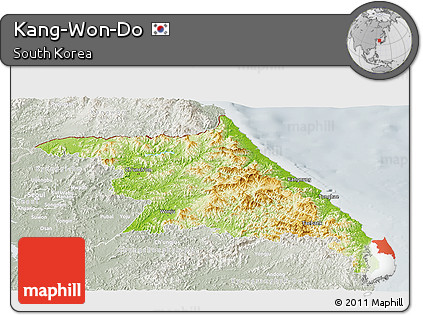 Physical Panoramic Map of Kang-Won-Do, lighten, semi-desaturated